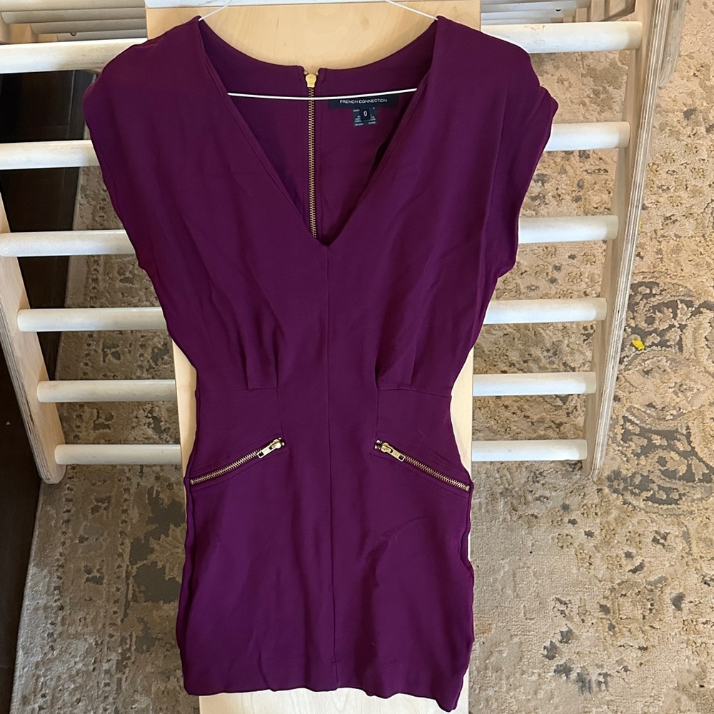 French Connection Burgundy Dress with Gold Details